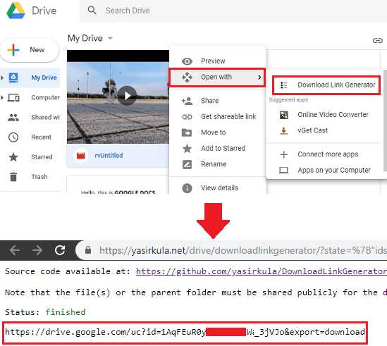 Download Link Generator for Google Drive in action