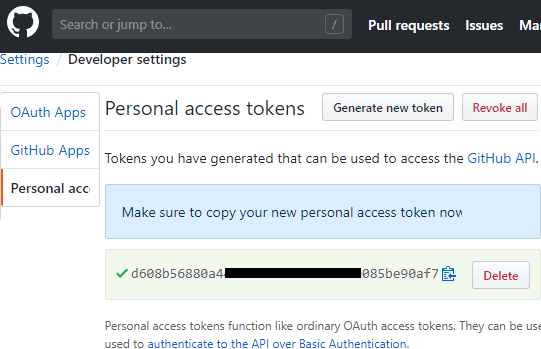 GitHub token generate