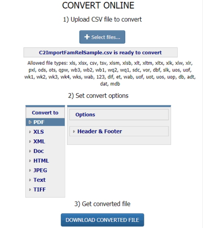 Online CSV to PDF converter