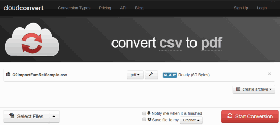 Online CSV to PDF converter