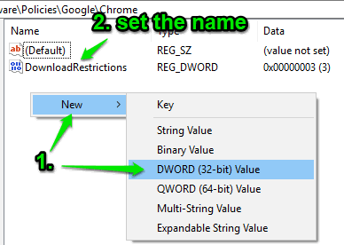 create downloadrestrictions dword value