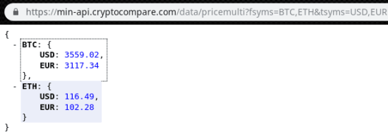 cryptocompare api in action