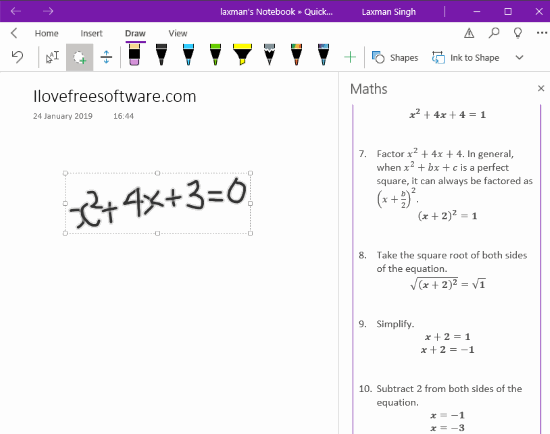 equation solved with step by step instructions