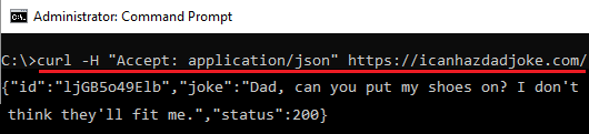 icanhazdadjoke get random joke in JSON