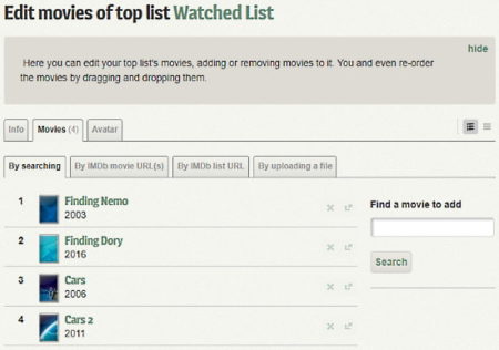 manage movies in different lists, share with others