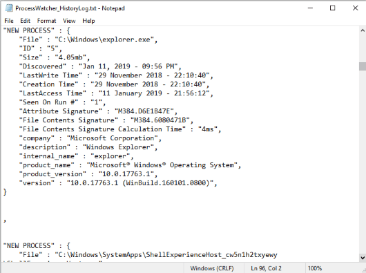 process log created automatically