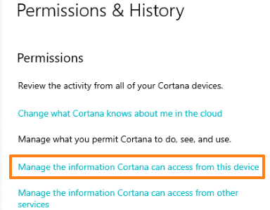 select manage the information cortana can access from this device