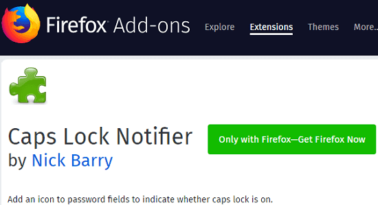 Caps Lock Notifier on Addons Page