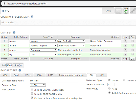 Generate Data dot com sql data generator