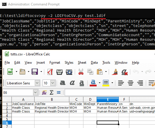 LDIF to CSV in action command line