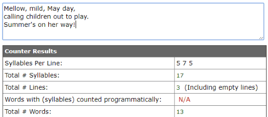 Online haiku syllable counter