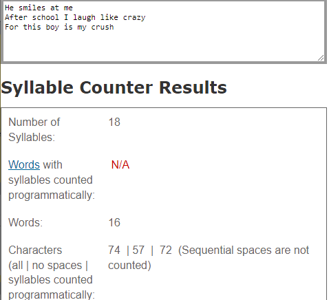 Online haiku syllable counter