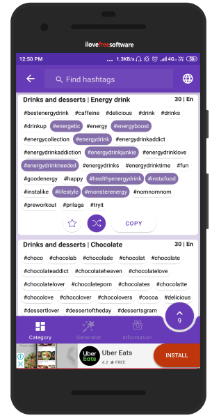 Twitter hashtag generator Android app