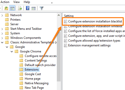 open configure extension installation blacklist option