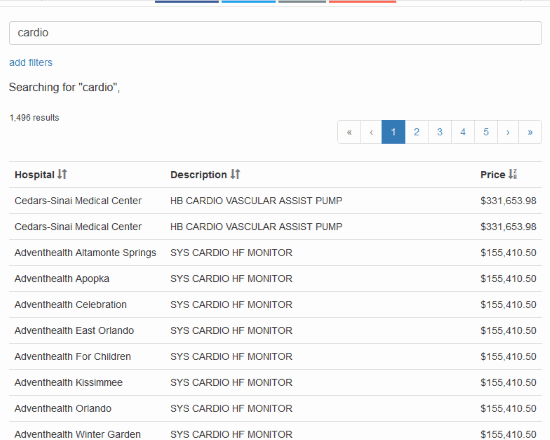 prices of us hospitals for cardio search