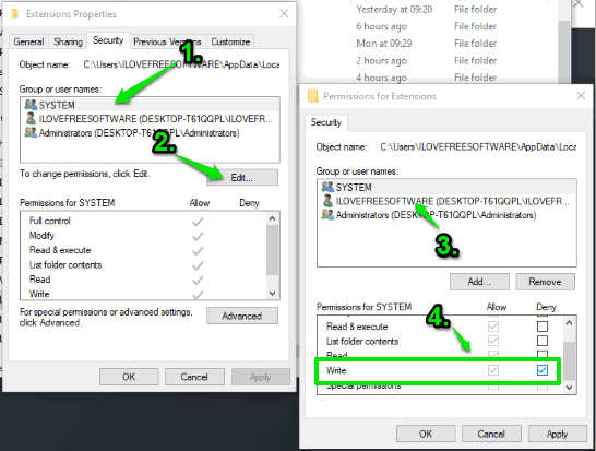 set deny option for write permission