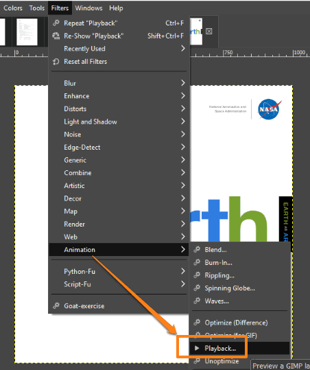 use playback option in animation under filters