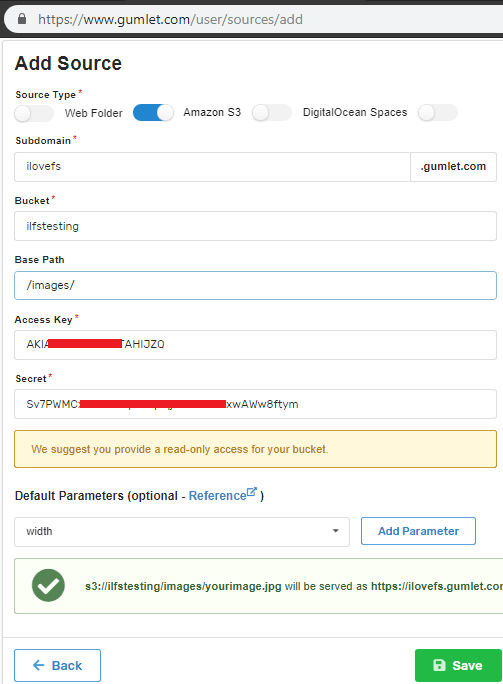 Gumlet s3 config