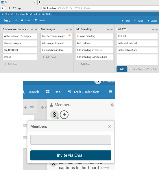 Wekan main kanban board