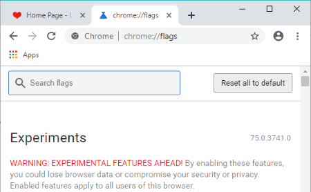 open chrome flags page