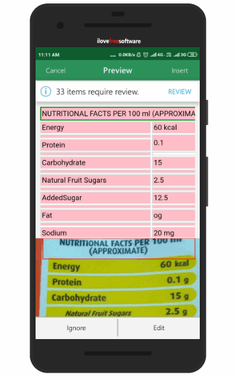 review highlighted cells and insert table data