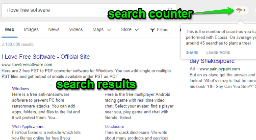 search counter and search results