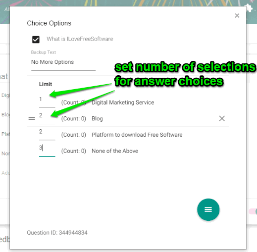 set number of selections for answer choices