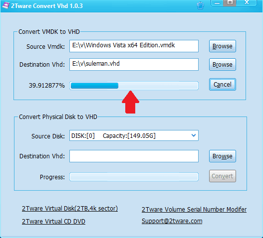 2Tware Convert VHD in action