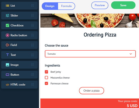 Create Free Price Calculator Forms for Websites without Coding