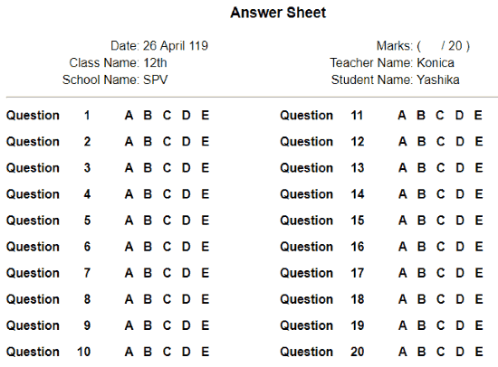 Online bubble sheet generator