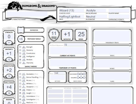 Online character sheet Generator