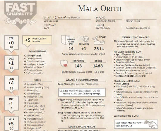 Online character sheet Generator