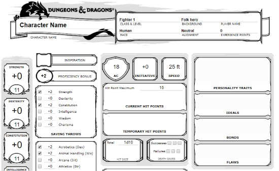 Online character sheet Generator