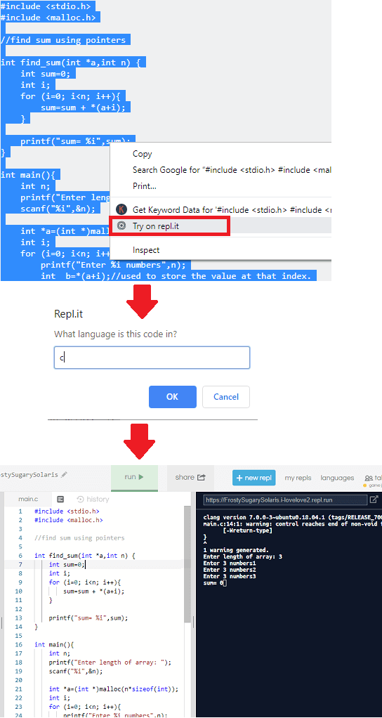 Repl.it chrome extension in action