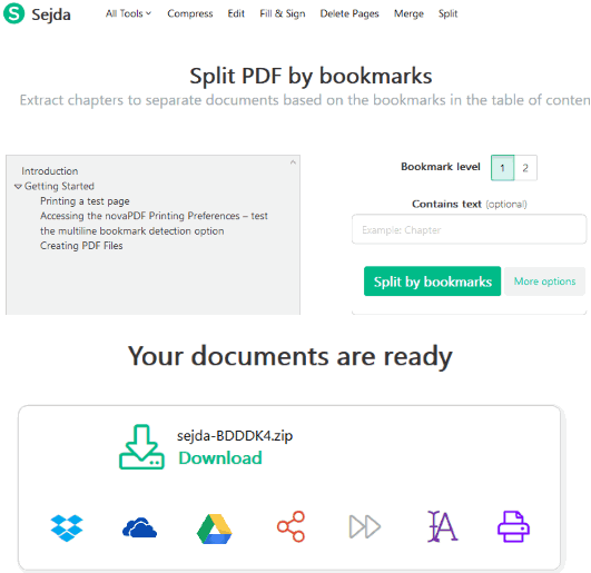 Sejda split pdf by bookmarks