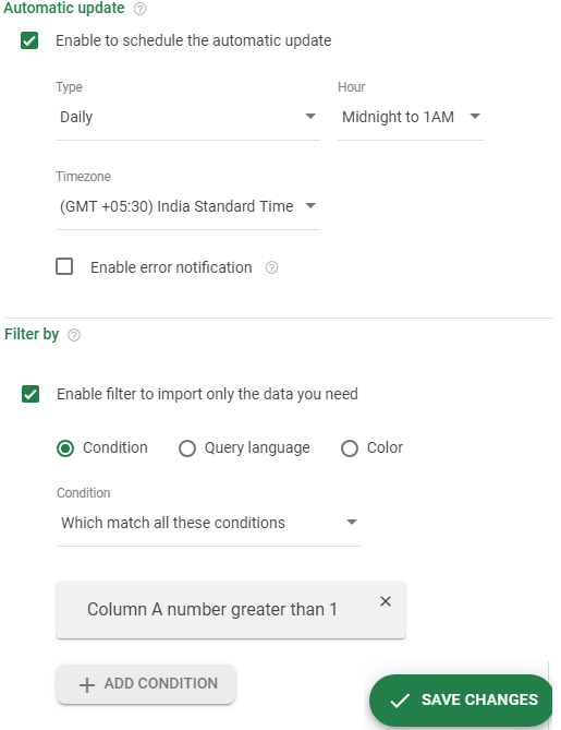 Sheetgo advanced options