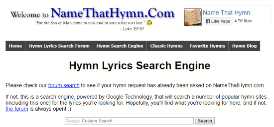 Song lyrics search engine