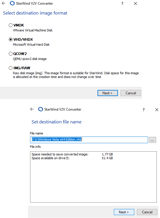 StarWind V2V Converter destination image format