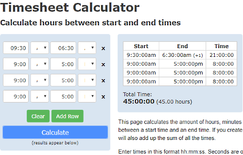 free online timesheet calculator