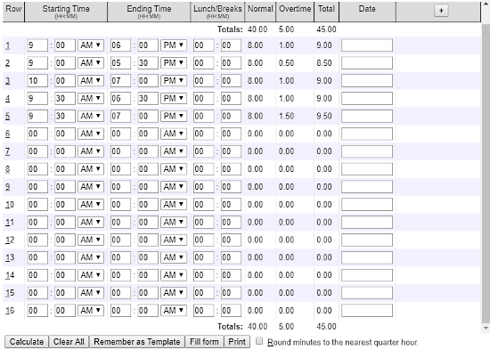 online long timesheet calculator