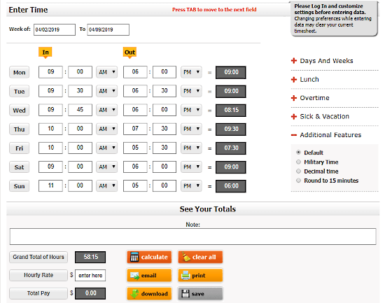 print timesheets