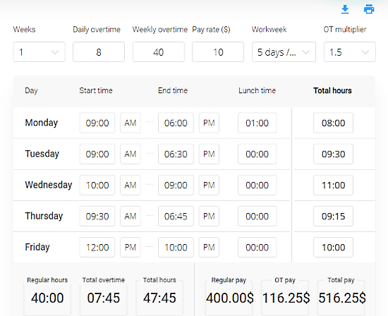 create timesheets with free online timesheet calculator