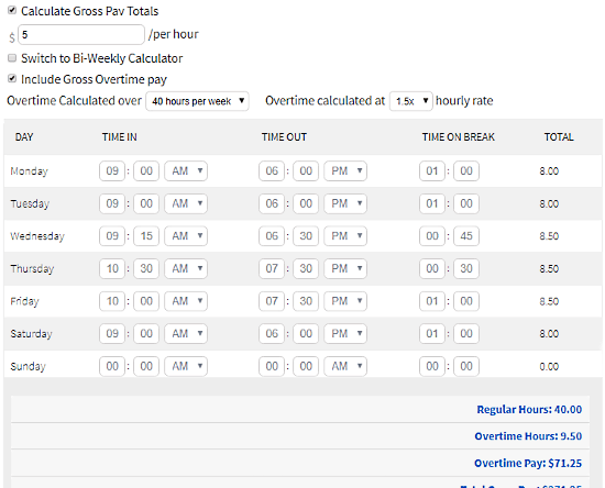 print timesheets with online timesheet calculator