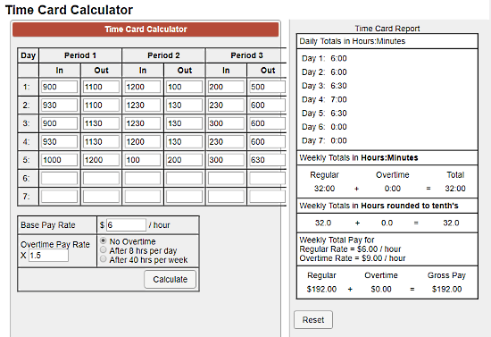 online timesheet calculator with print