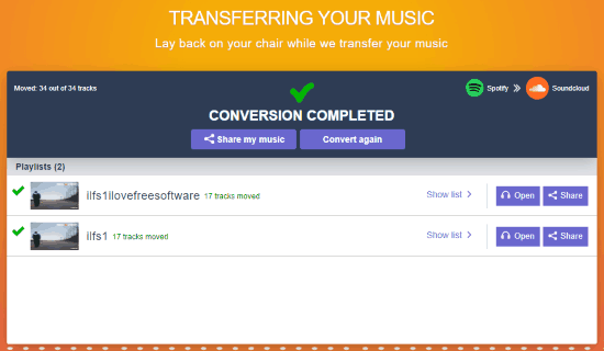 2 spotify playlists transferred to soundcloud