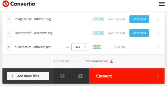 Convertio website to convert psd to svg