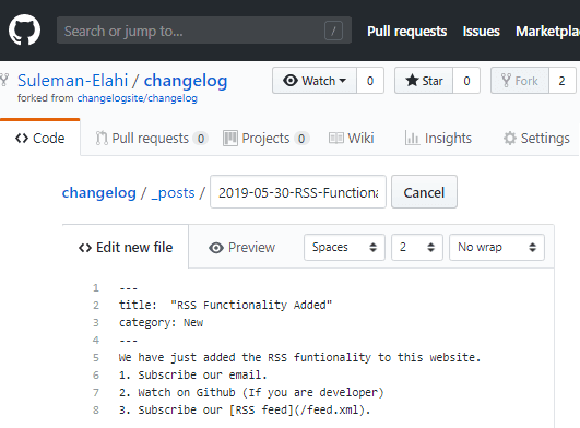 Create New Post on Product Changelog Page