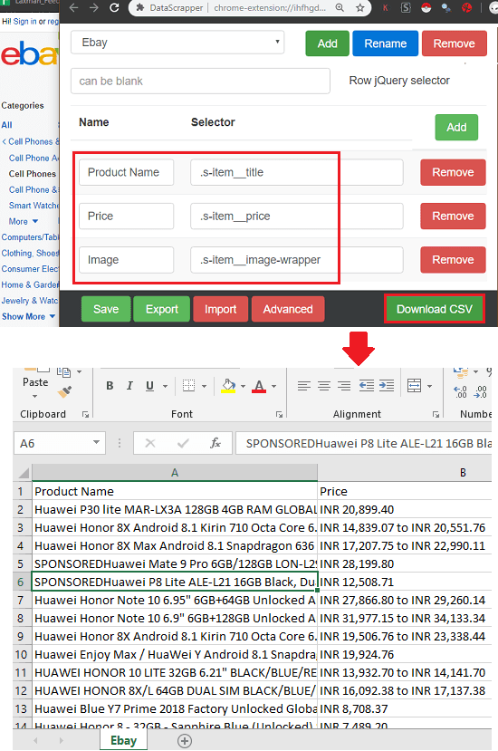 DataScraper in action