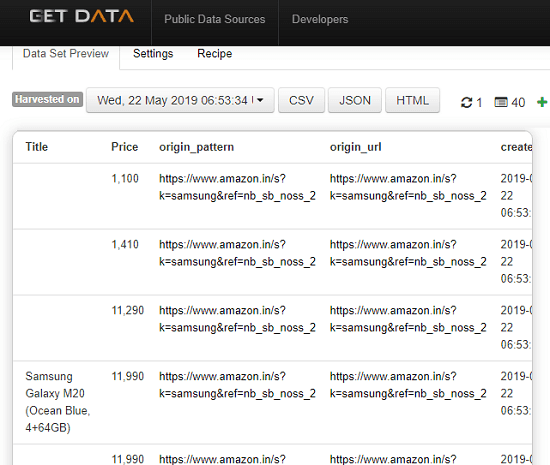 Get Data Extracted Excel data