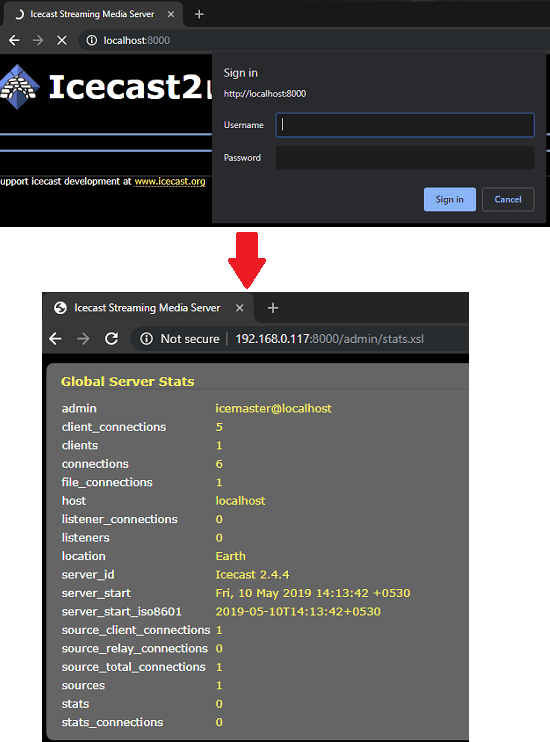 IceCast Server up and running